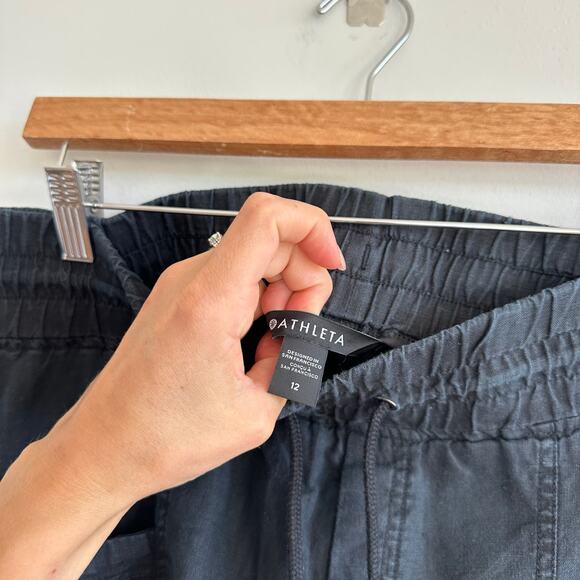 Athleta Cabo Linen 4" Drawcord Waist Pockets Shorts Black 12 - Picture 6 of 8